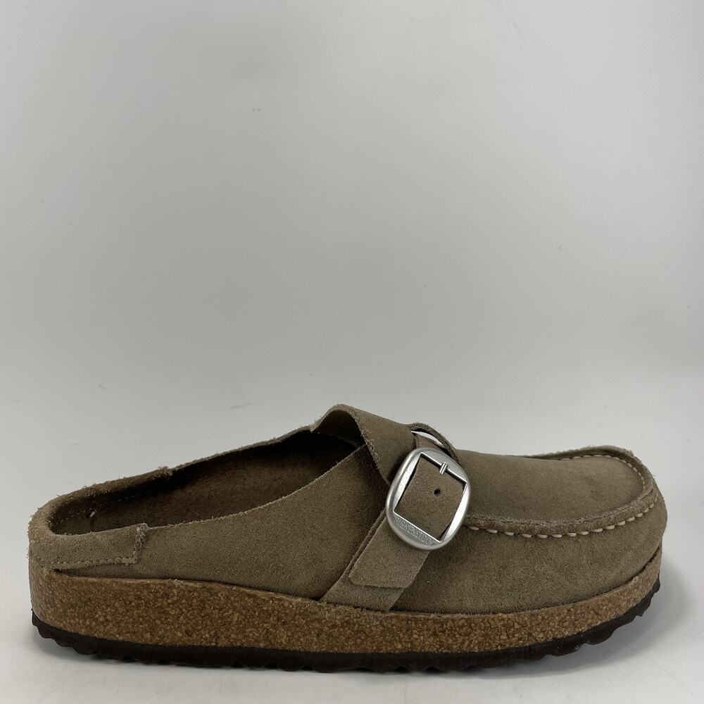 Birkenstock Buckley Suede Tan Clogs Moccasin Buckle Womens Size 38 US 7-7.5